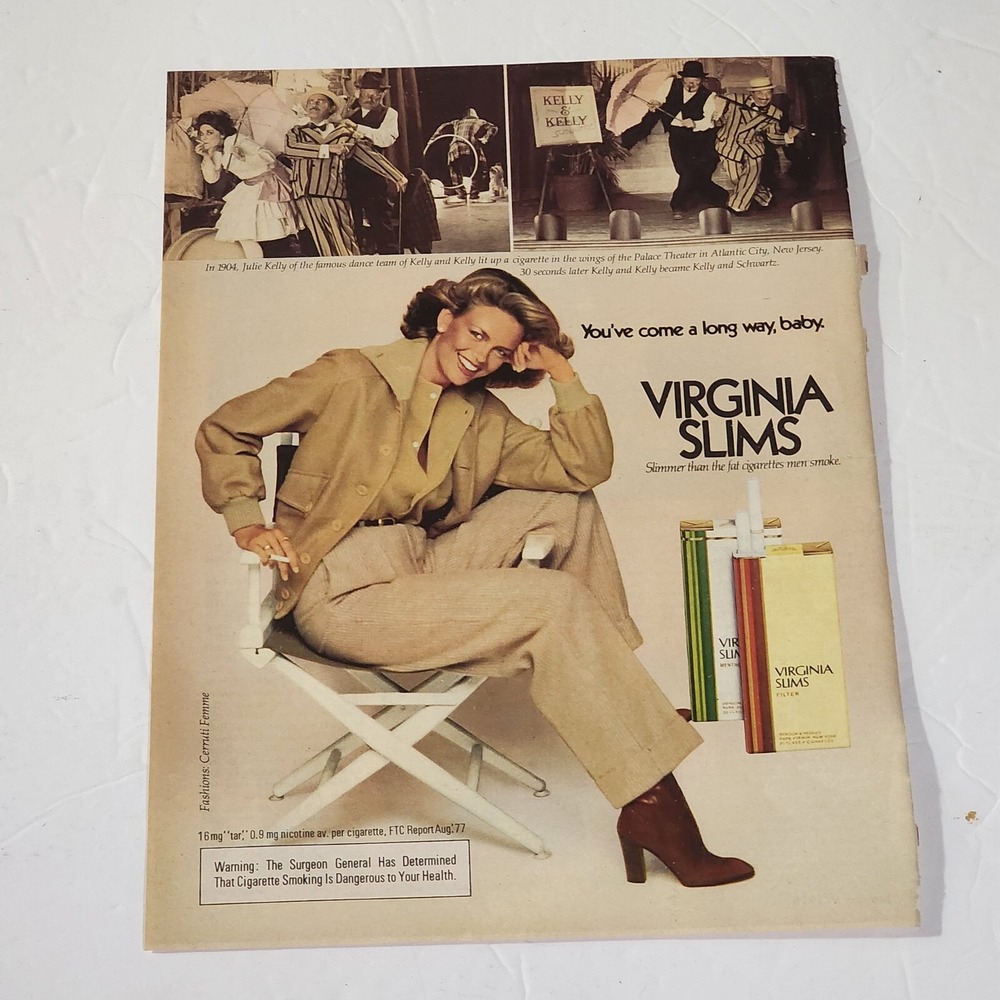 1978 Virginia Slims Print Ad Julie Kelly Pantsuit Vintage Magazine Clipping 8x11